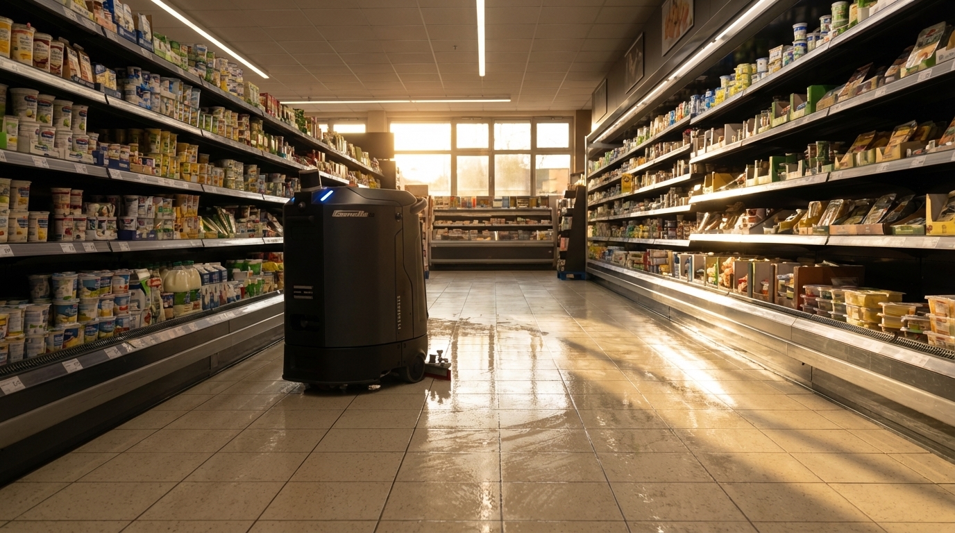 Reinigung während Öffnungszeiten im Supermarkt