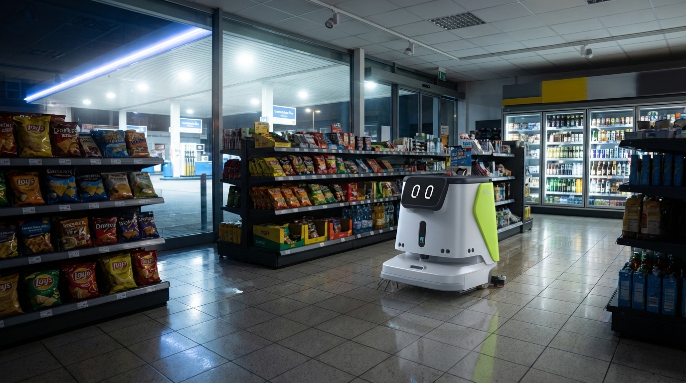 Reinigungsroboter in Tankstellen-Shop